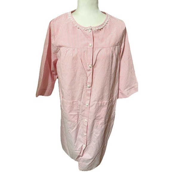 Bloggerlove Other - Bloggerlove Kimono Robe Pink White Striped Button Up Lace  Small Duster Gown